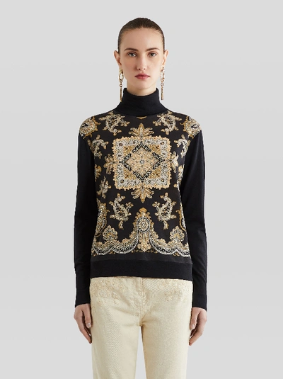 Shop Etro Jersey Jumper With Paisley Print In Black
