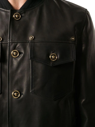 Shop Versace Men's Black Leather Outerwear Jacket