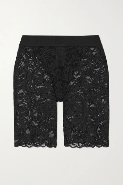 Shop Versace Jacquard-trimmed Stretch-lace Shorts In Black