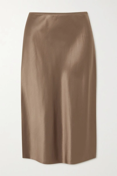 Shop Joseph Isaak Silk-satin Midi Skirt In Taupe