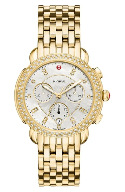 Shop Michele Sidney Chronograph Diamond Watch Head & Bracelet, 38mm In Gold/ Mop
