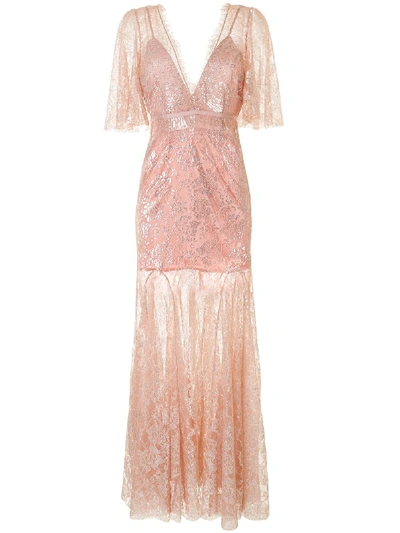 Shop Alice Mccall Embroidered Metallic-thread Maxi Dress In Pink