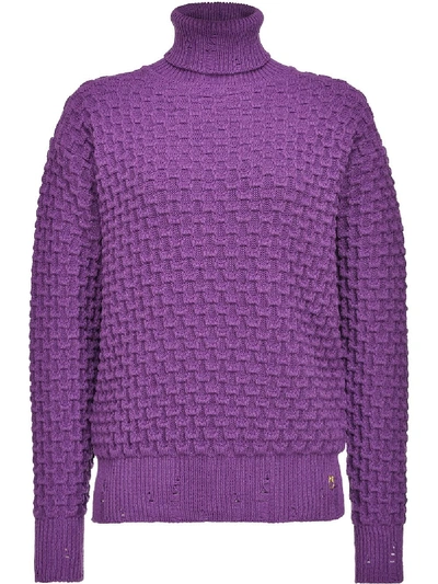 Shop Pinko Roll-neck Waffle Knit Sweater In Purple
