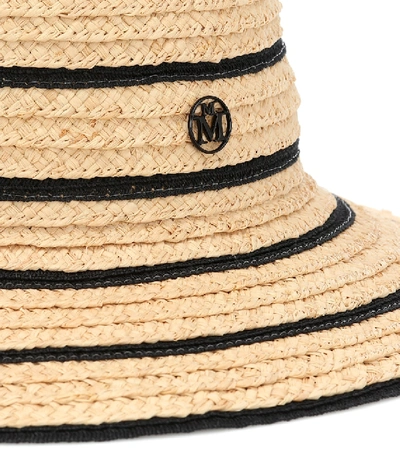Shop Maison Michel Kate Striped Straw Hat In Beige