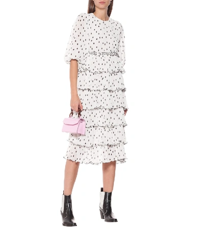 Shop Ganni Georgette Tiered Midi Dress In White