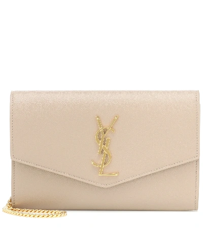 Shop Saint Laurent Uptown Leather Wallet On Chain In Beige