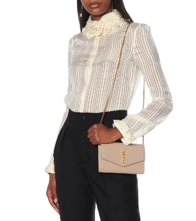 Saint Laurent Uptown Small Leather Clutch In Beige