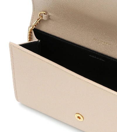 Shop Saint Laurent Uptown Leather Wallet On Chain In Beige