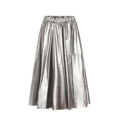 Shop Moncler Coated Cotton Midi Skirt In Silver