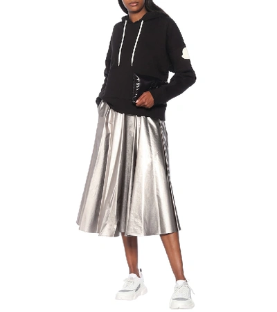 Shop Moncler Coated Cotton Midi Skirt In Silver