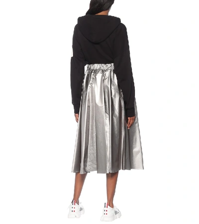 Shop Moncler Coated Cotton Midi Skirt In Silver