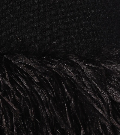 Shop Saint Laurent Feather-trimmed Cashmere Minidress In Black