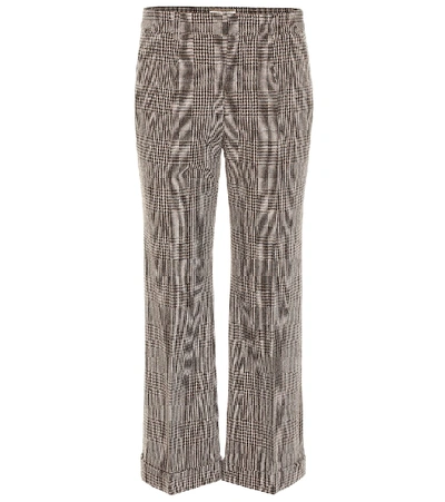 Shop Saint Laurent Checked Cropped Straight Pants In Brown