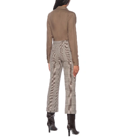 Shop Saint Laurent Checked Cropped Straight Pants In Brown