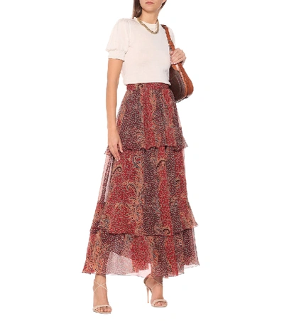 Shop Etro Tiered Printed Silk Maxi Skirt In Multicoloured
