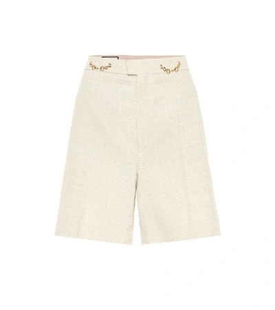 Shop Gucci Checked Tweed Shorts In Beige