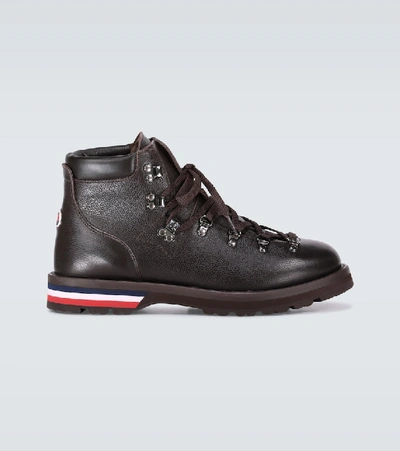Shop Moncler Peak Leather Boots In Brown