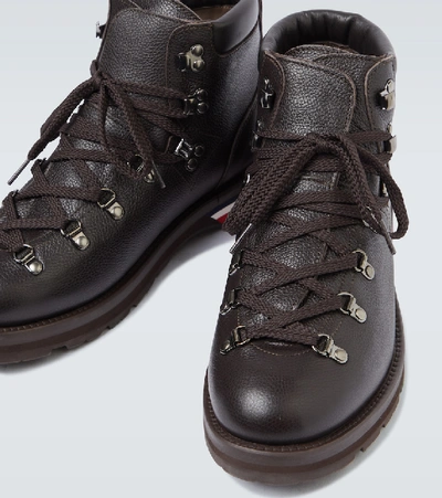 Shop Moncler Peak Leather Boots In Brown