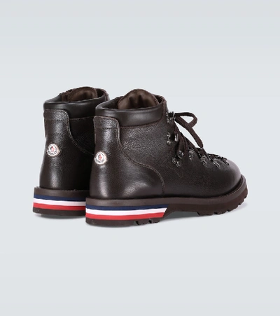 Shop Moncler Peak Leather Boots In Brown