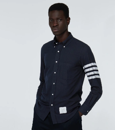 Shop Thom Browne 4-bar Cotton Long-sleeved Shirt In Blue
