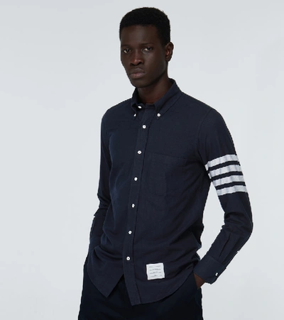 Thom Browne Flannel 4-bar Shirt In Blue