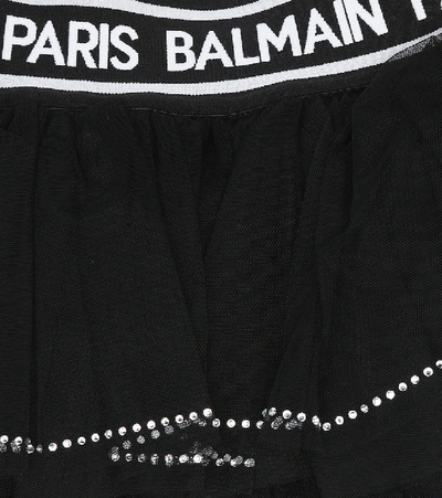 Shop Balmain Embellished Tulle Skirt In Black