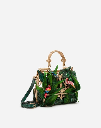 Shop Dolce & Gabbana Sicily Bag In Wicker With Jungle Appliqué