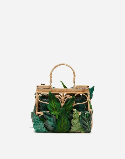 Shop Dolce & Gabbana Sicily Bag In Wicker With Jungle Appliqué