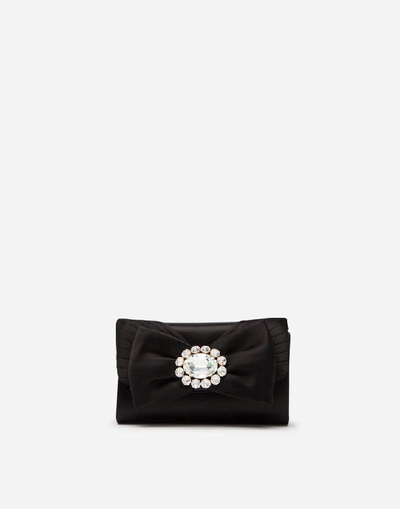 Shop Dolce & Gabbana Satin Microbag With Jewel Bow In Black