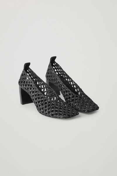Shop Cos Squared Leather Heeled Pumps In Black
