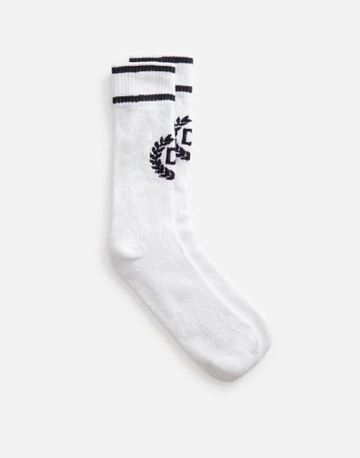 Shop Dolce & Gabbana Cotton Socks With Jacquard Dg Logo In White