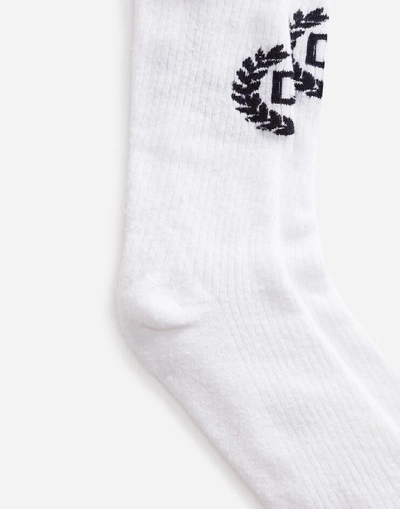 Shop Dolce & Gabbana Cotton Socks With Jacquard Dg Logo In White
