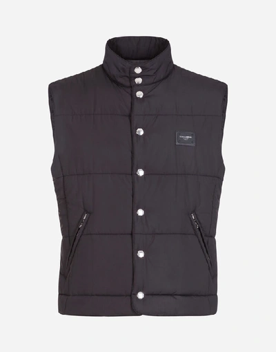 Shop Dolce & Gabbana Nylon Vest With Branded Tag In Black