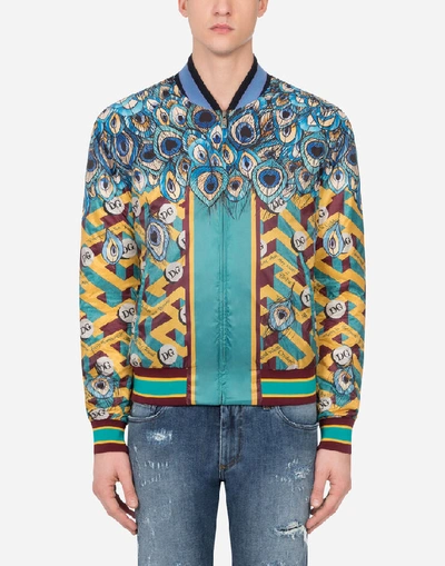 Shop Dolce & Gabbana Feather-print Nylon Jacket With Dg Logo