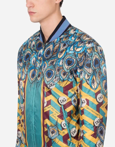 Shop Dolce & Gabbana Feather-print Nylon Jacket With Dg Logo
