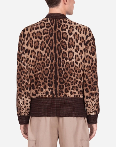 Shop Dolce & Gabbana Leopard Print Jacket In Stretch Cady With Patch In Animal Print