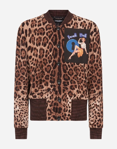 Shop Dolce & Gabbana Leopard Print Jacket In Stretch Cady With Patch In Animal Print