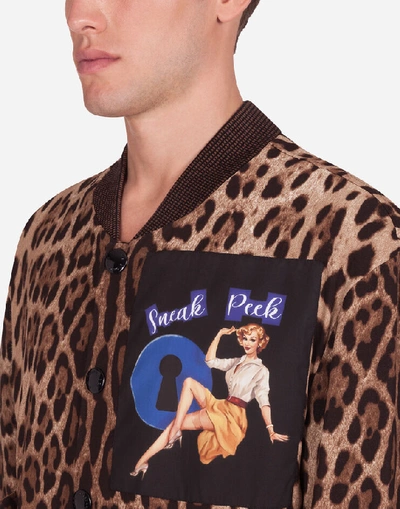 Shop Dolce & Gabbana Leopard Print Jacket In Stretch Cady With Patch In Animal Print