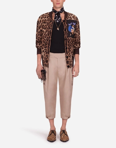 Shop Dolce & Gabbana Leopard Print Jacket In Stretch Cady With Patch In Animal Print