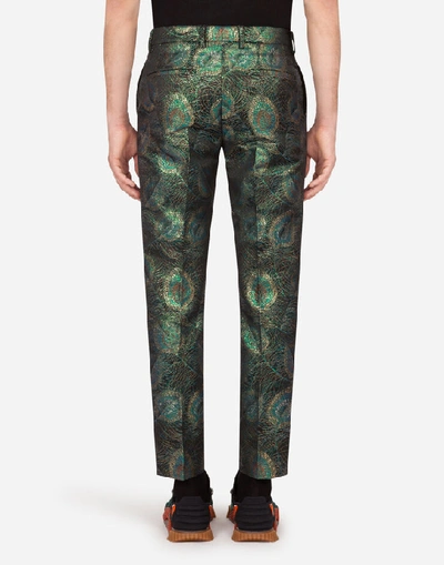 Shop Dolce & Gabbana Jacquard Pants With Feather Design In Multicolor