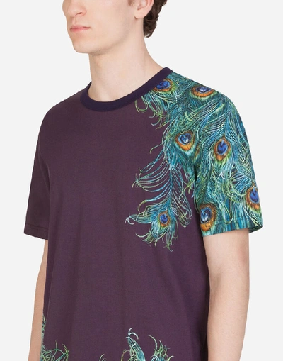 Dolce & Gabbana Cotton T-shirt With Peacock Print In Multicolor | ModeSens