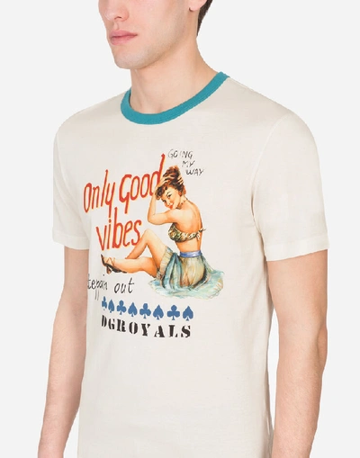 Shop Dolce & Gabbana Cotton T-shirt With Pin-up Print In Cream