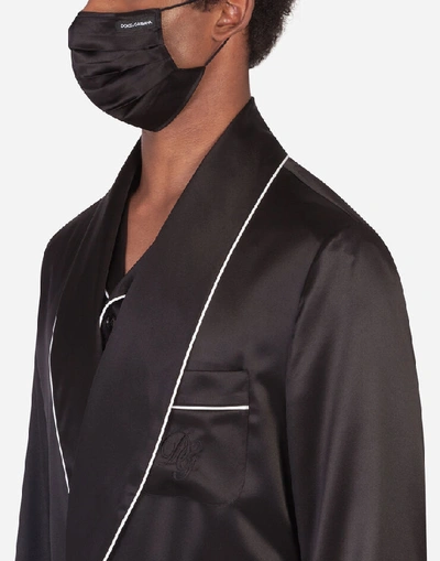 Shop Dolce & Gabbana Silk Robe With Matching Face Mask In Black