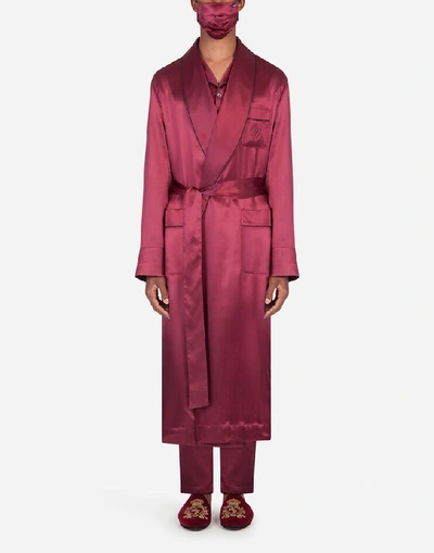 Shop Dolce & Gabbana Silk Robe With Matching Face Mask In Bordeaux