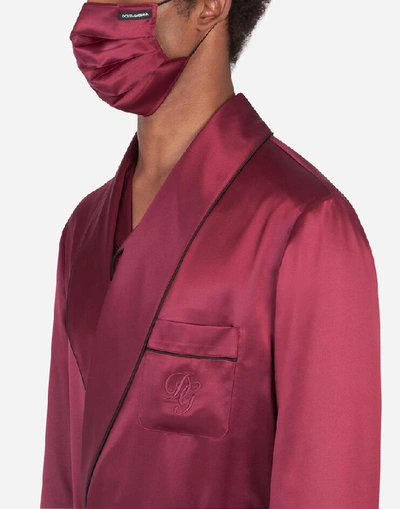 Shop Dolce & Gabbana Silk Robe With Matching Face Mask In Bordeaux