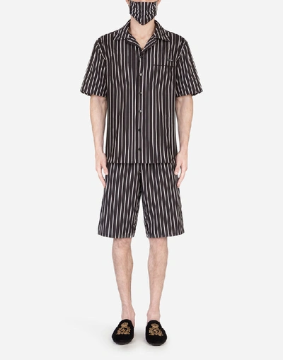 Shop Dolce & Gabbana Pin-stripe Pajama Set With Matching Face Mask In Black