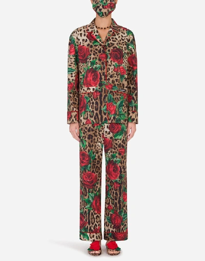 Shop Dolce & Gabbana Rose-print Pajama Set With Matching Face Mask In Leo Print