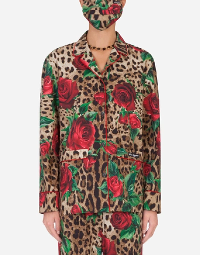 Shop Dolce & Gabbana Rose-print Pajama Set With Matching Face Mask In Leo Print