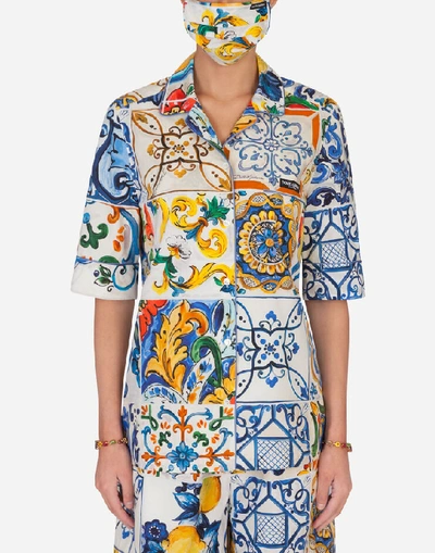 Shop Dolce & Gabbana Majolica-print Pajama Set With Matching Face Mask