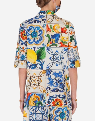 Shop Dolce & Gabbana Majolica-print Pajama Set With Matching Face Mask